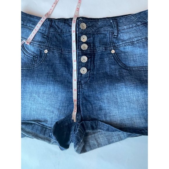 Almost Famous Womens Denim Shorts Buttonfly Streetwear Summer Fashion Blue SZ 13 - Picture 5 of 8